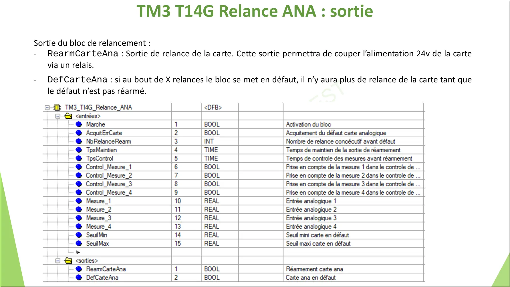 TM3 T14G Relance ANA : sortie